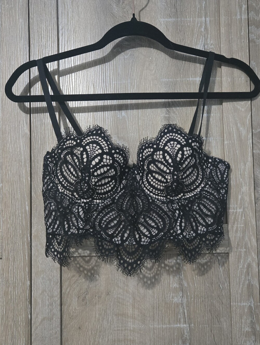 Dynamite Black Lace Bralette with Nude Underlay Size Small